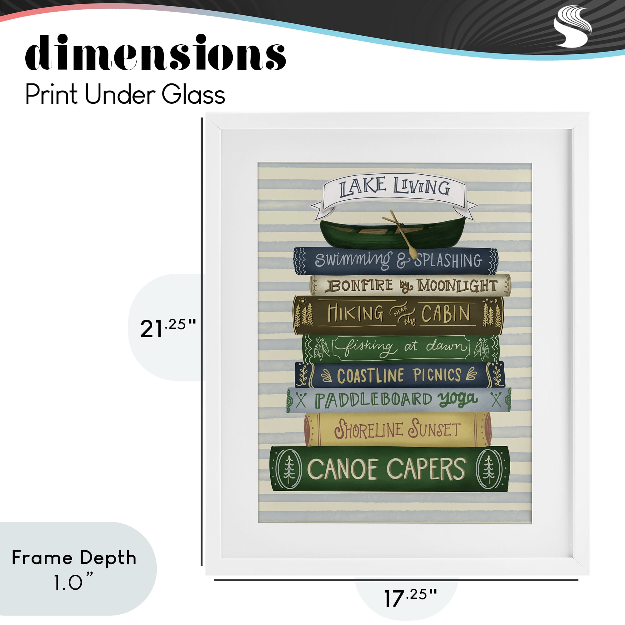 Stupell Industries Lake Living Books White Framed Print Under Glass, design by Giao Williams