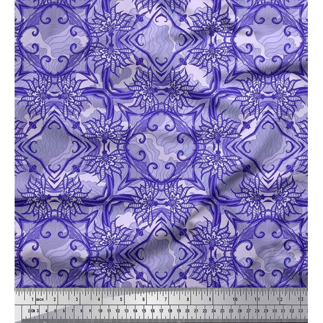 Soimoi Poly Georgette Fabric Floral & Filigree Damask Print Fabric by the Yard 52 Inch Wide