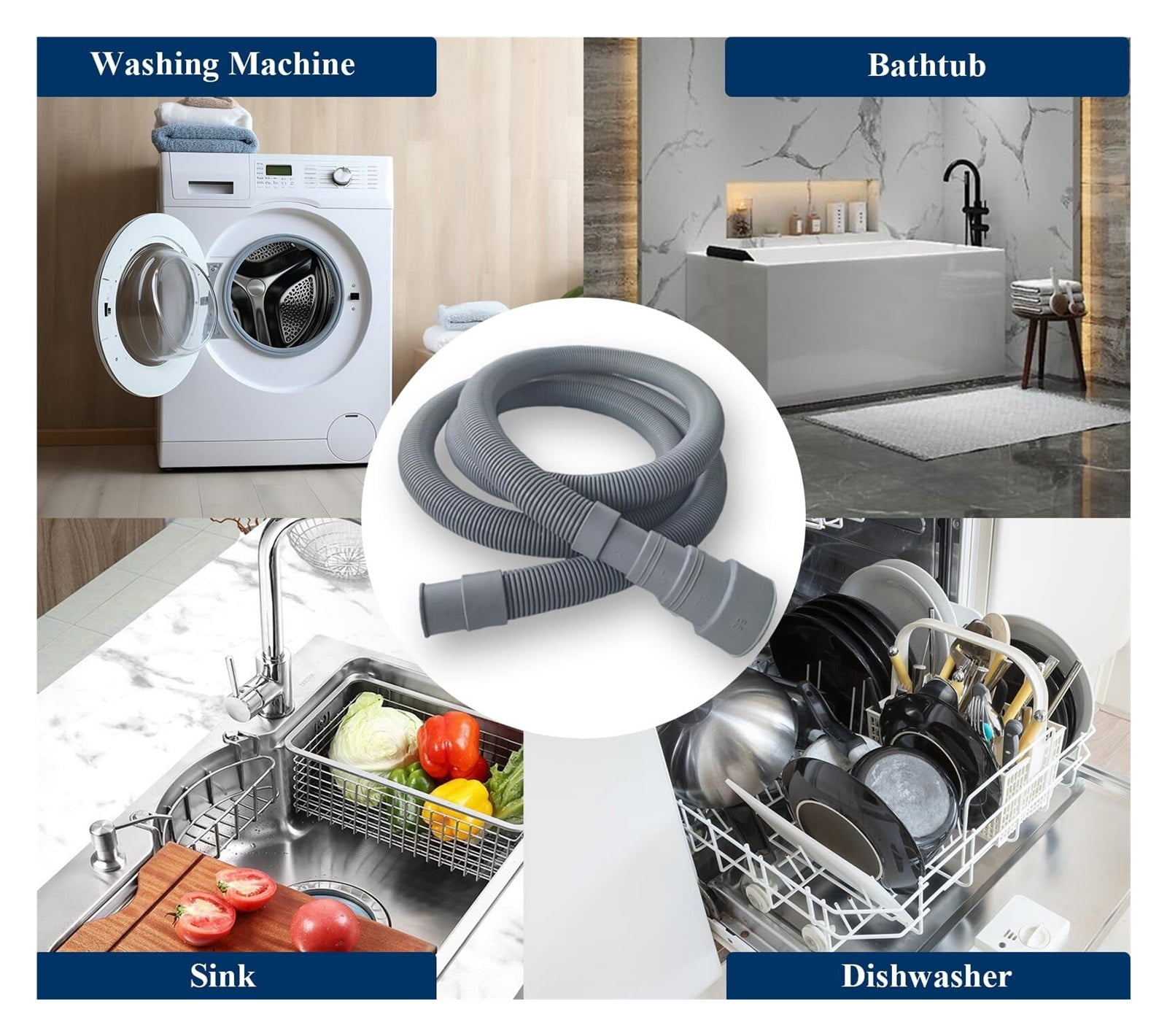 10ft Washing Machine Drain Hose Extension Kit - Universal for Washer, Dishwasher & Dehumidifier, 7-Piece Set with U-Bracket, 4 Clamps & Adapter