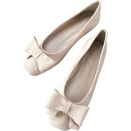 

Pfhytec LU Women s Comfort Shoes Cute Bow-Knot Ballet Flats Faux Suede Solid Loafers