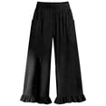 thumbnail image 4 of DHFJKG Women Wide Leg Pants High Rise Ruffle Hem Comfortable Relaxed Fit Elastic Waist Pants With Pockets Summer Beach Vacation Clothes Trendy Trousers, 4 of 4