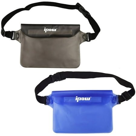 Waterproof Pouch Bag Case with Waist Strap, IPOW 2 Pack Underwater Waist Pack for Swim, Boating, Floating, Hiking, Kayaking, Black & (Best Waterproof Bag For Kayaking)
