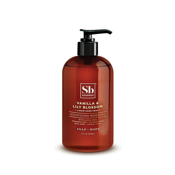 Soapbox Vanilla and Lily Blossom Nourising Moisture Liquid Hand Soap with Shea Butter, Leave Your Skin Feeling Nourished, 12 Ounce