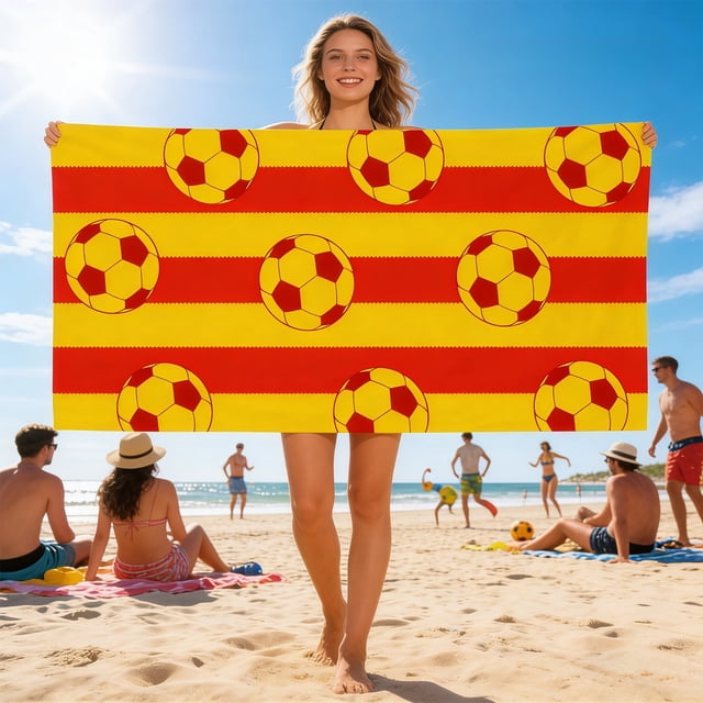 Soccer-Themed Beach Towel And Microfiber Beach Bath Towel And Soccer Party Decorative Towel And Size 55 X 28 Inches