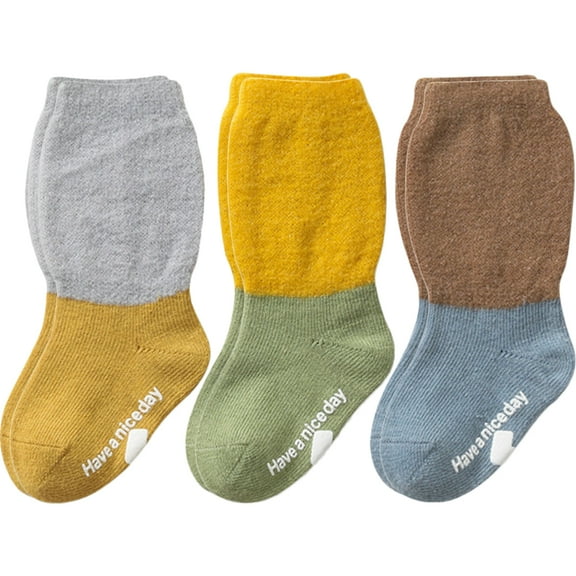 OFFIGAM 3 Pairs Non- Baby Socks Medium Tube Assorted Colors Soft Cotton Infant Toddler Socks for Baby Shower