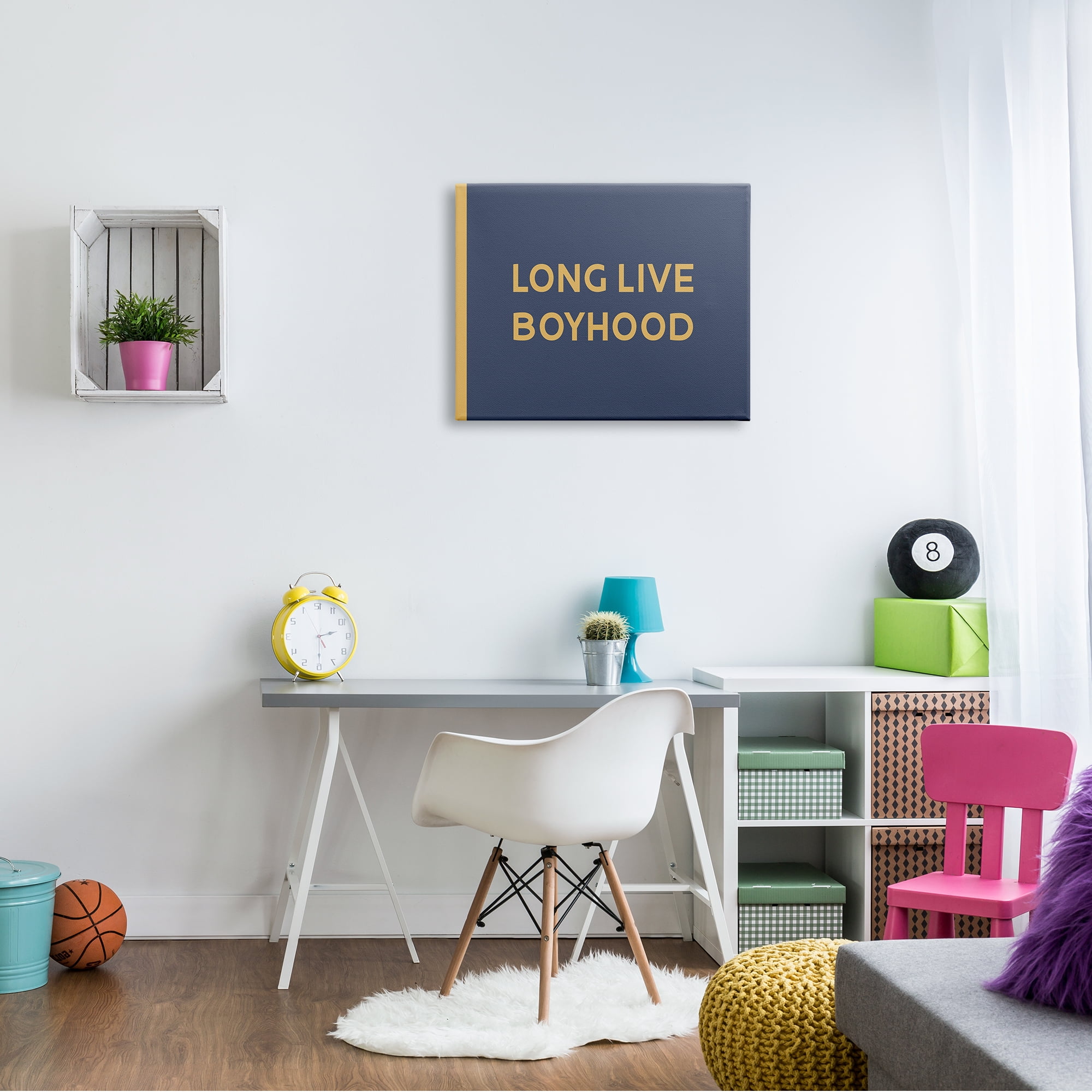 Stupell Industries Long Live Boyhood Children's Phrase Bold Yellow Blue Graphic Art Gallery-Wrapped Canvas Print Wall Art, 30x24, by Daphne Polselli
