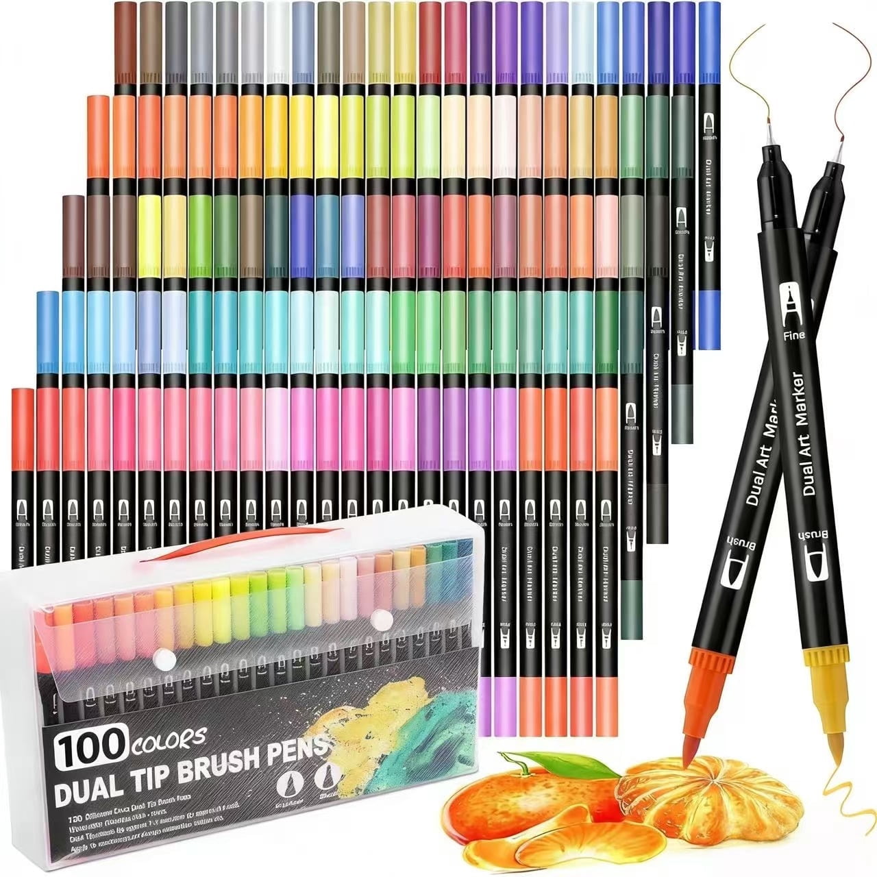 Dual Markers Brush Pens , Panbear 100 Color Art Markers Christmas Gifts for Adults , Double Tip Colored Pen for Adult Coloring Books Art Suppliers Office Supplies
