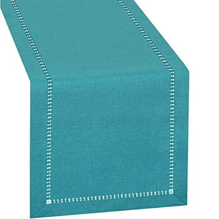 

Grelucgo Large Handmade Hemstitch Teal Table Runner Rectangular 14 by 120 Inch