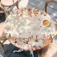 thumbnail image 2 of Pink Orange Pumpkins Fall Round Tablecloth, Fitted Table Cover with Elastic for 55"-60" Round Tables, Thanksgiving Leaves Floral Autumn Table Cloth Outdoor Indoor Dinning Party Waterproof Tablecloths, 2 of 7