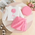 thumbnail image 1 of Conjuntos de blusas y camisas de cuello redondo y manga larga para niños, falda corta de manga larga con tiras en las axilas, pantalones, boina, conjunto de 3 piezas, pantalones cortos con cuentas de, 1 of 9