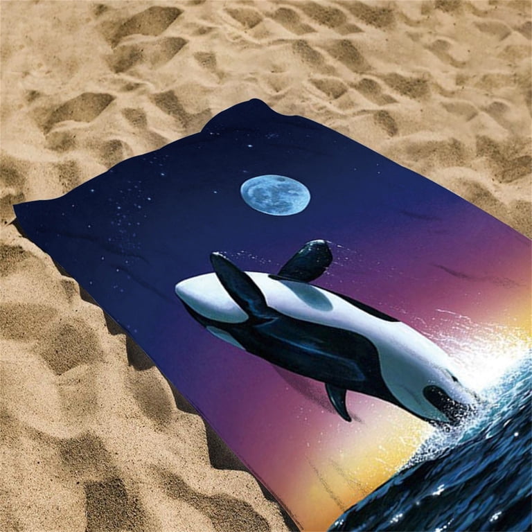 Personalized Kids Beach Towel With Name – Oversized, Sand-Free Microfiber, Cute Whale Design