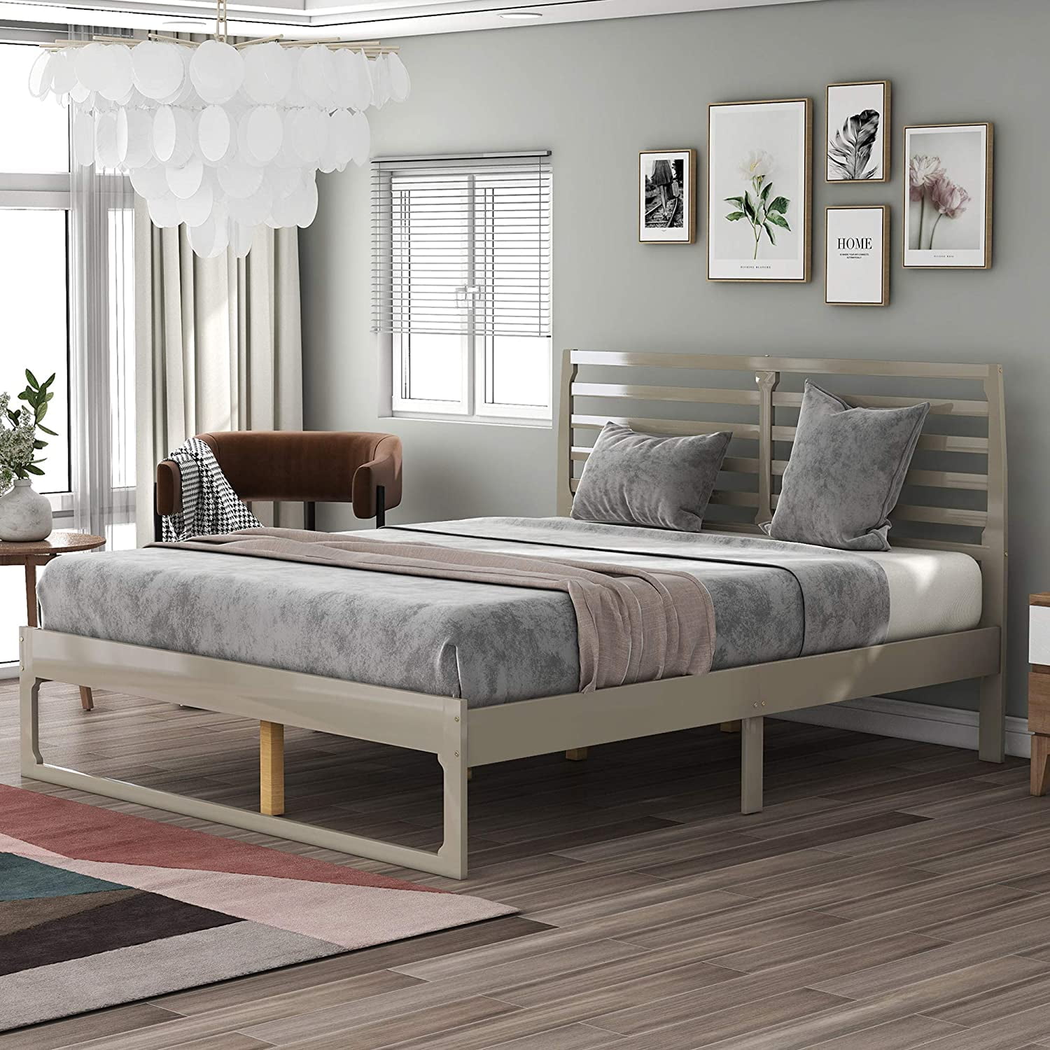 Piscis Wood Platform Bed King Size, King Size Wooden Bed Frame With Headboard