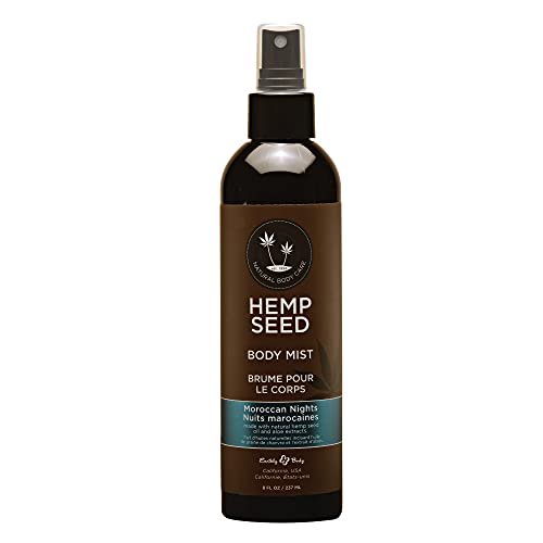 Hemp Seed Body Mist, Moroccan Nights - 8 fl oz - Moisturizes, Invigorates & Protects Skin - With Hemp Seed Oil, chamomile & Aloe Vera - Vegan, cruelty