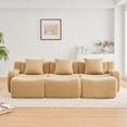 thumbnail image 3 of Three-Seat Boneless Sofa High-Quality Teddy Fabric ,No assembly required Curved armrest Anti-slip Design Ergonomic design, Assembly Chaise 32D High Density Sponge living rooms media rooms,Camel, 3 of 5