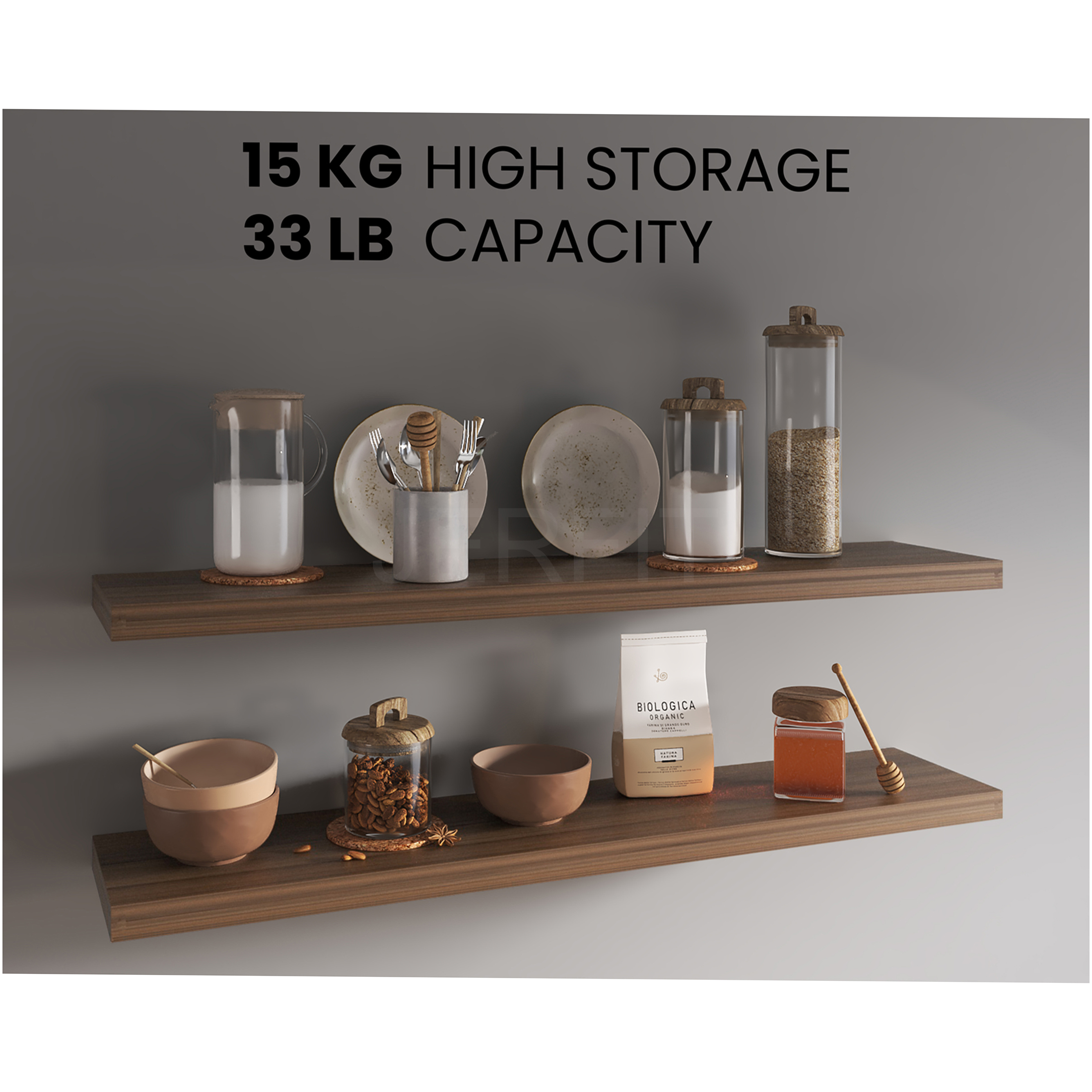 JERFIT 47 Inch Floating Shelves Set of 2, Light Brown Wall Shelves for Bathroom, Bedroom & Living Room, Easy Mount Decor Storage Shelves
