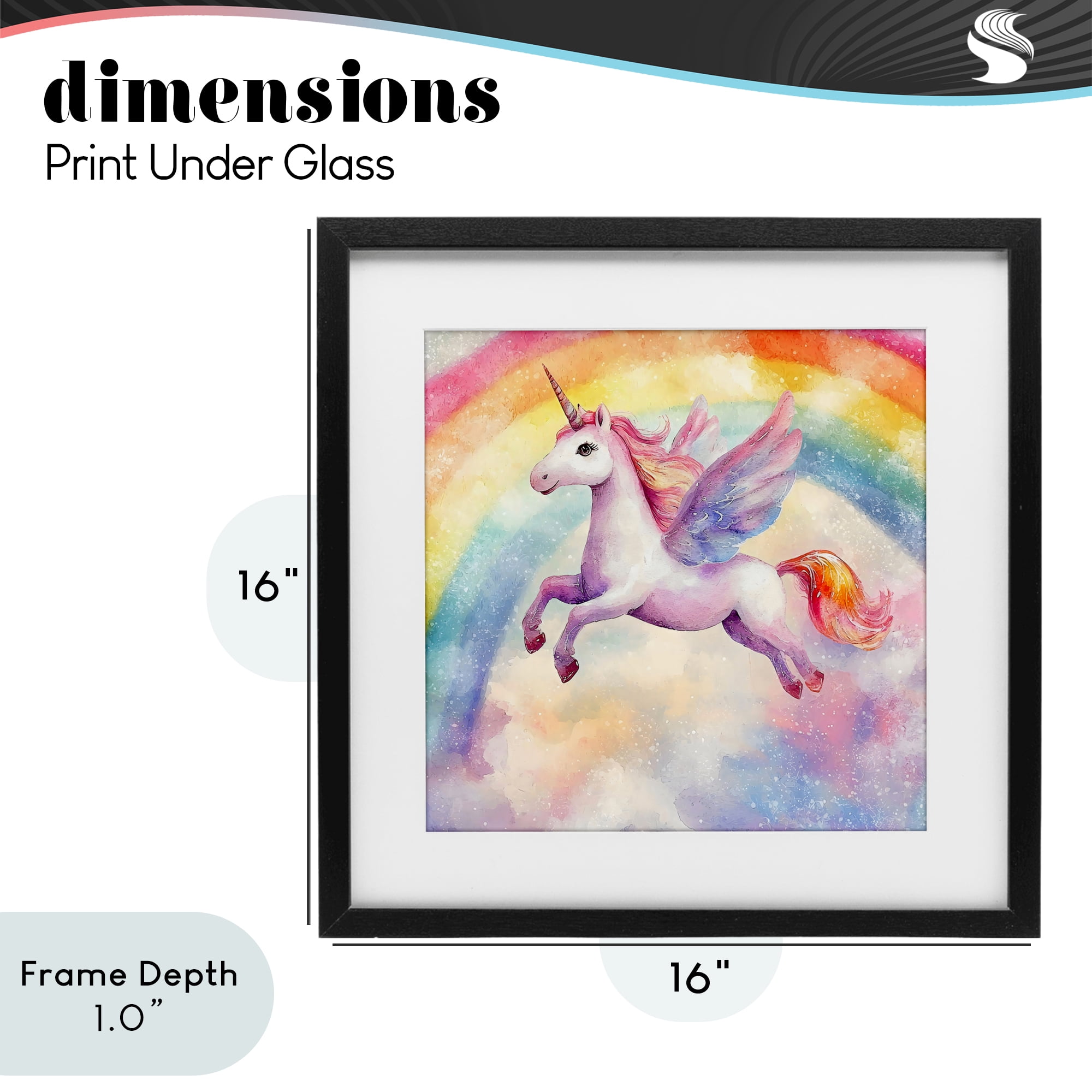 Stupell Industries Flying Unicorn In Rainbow Sky Black Framed Print Under Glass, design by Creative Studio