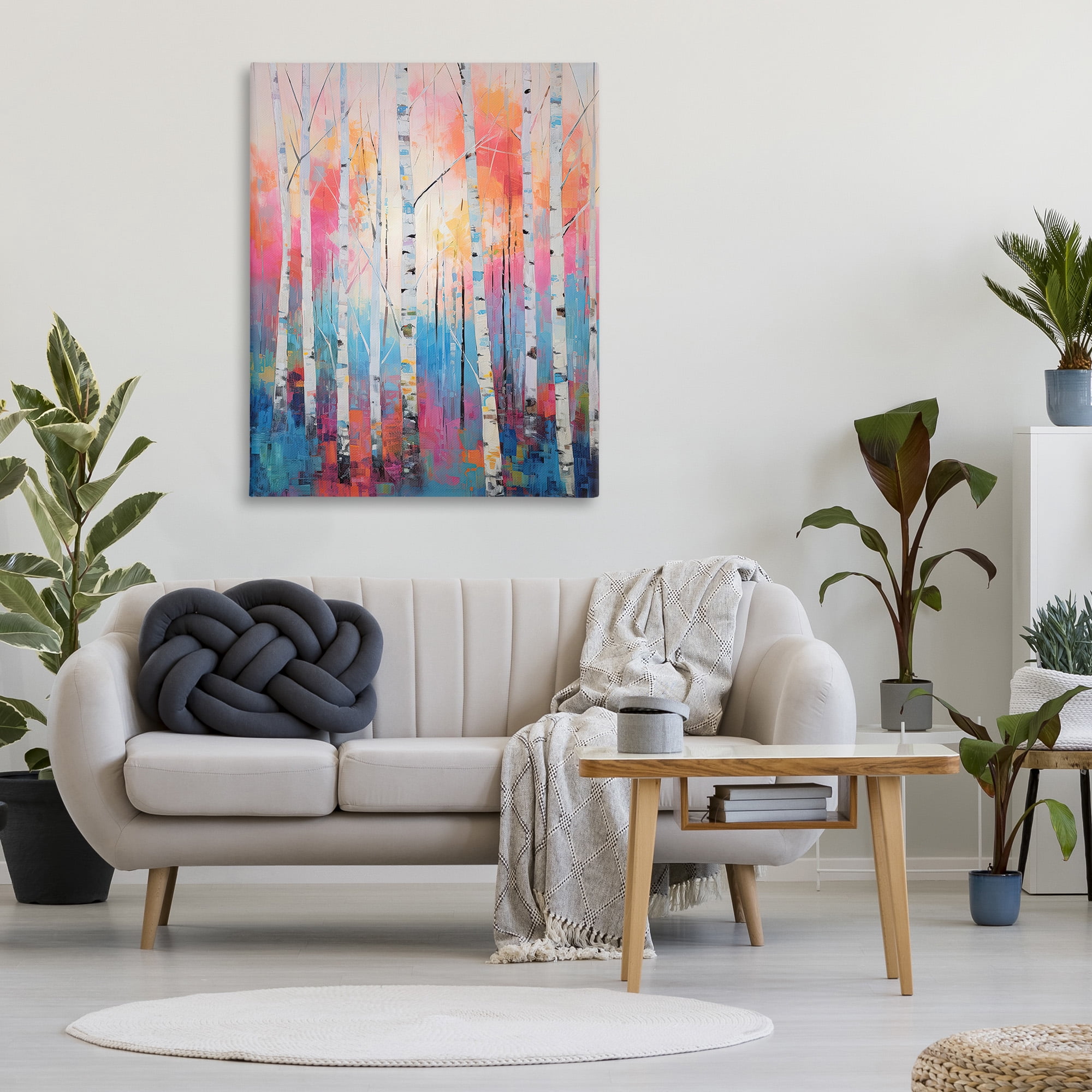 Stupell Industries Modern Hue Birch Forest Landscape Painting Gallery Wrapped Canvas Art Print Wall Art, 36 x 48