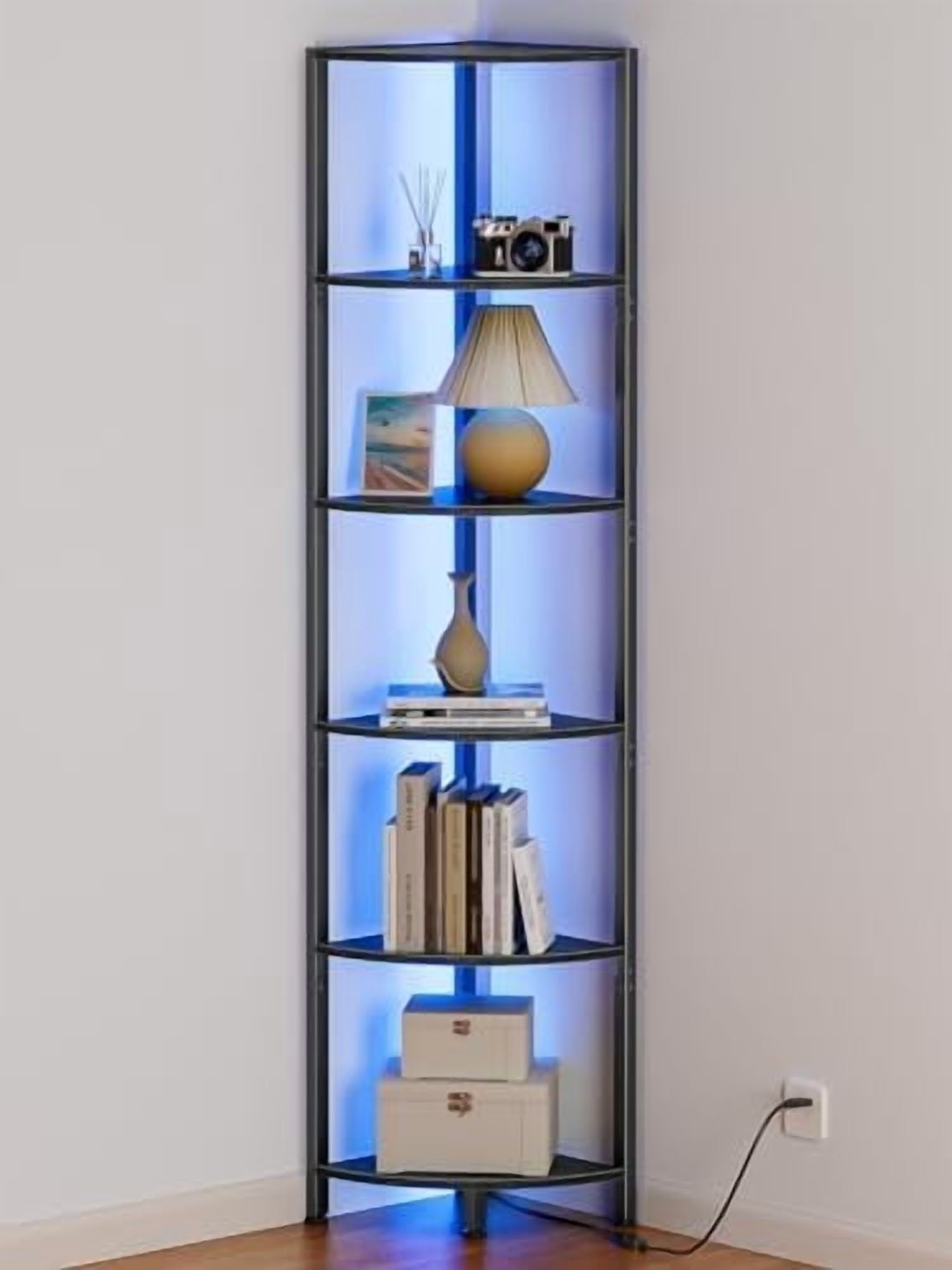 6-Tier Corner Shelf With RGB Lights & Music Sync - Smart Display Stand For Living Room & Bedroom
