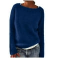 thumbnail image 2 of Sweaters for Women 2025 Fall Winter Long Sleeve Boat Neck Basic Knitted Sweater Jumper Top Womens Pullover Sweaters, 2 of 6