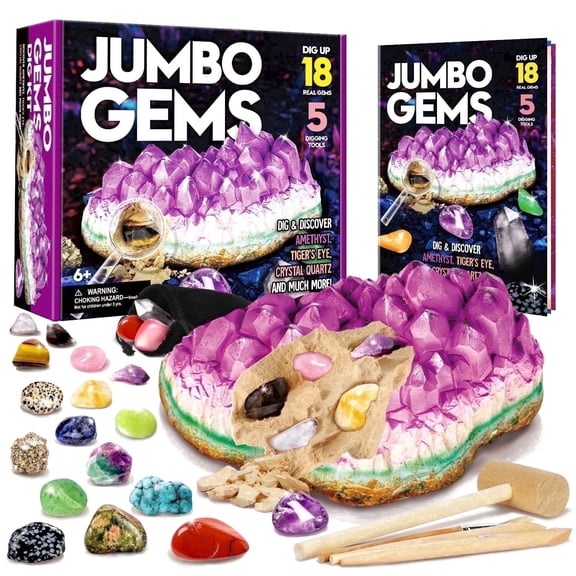 Piano Potato Mega Gemstone Dig Kit for Kids – Dig Up 18 Gemstones and Crystals with Archaeological Tools, Gem Digging Kit, Mining Kit, Rock Collections for Kids Ages 6-12