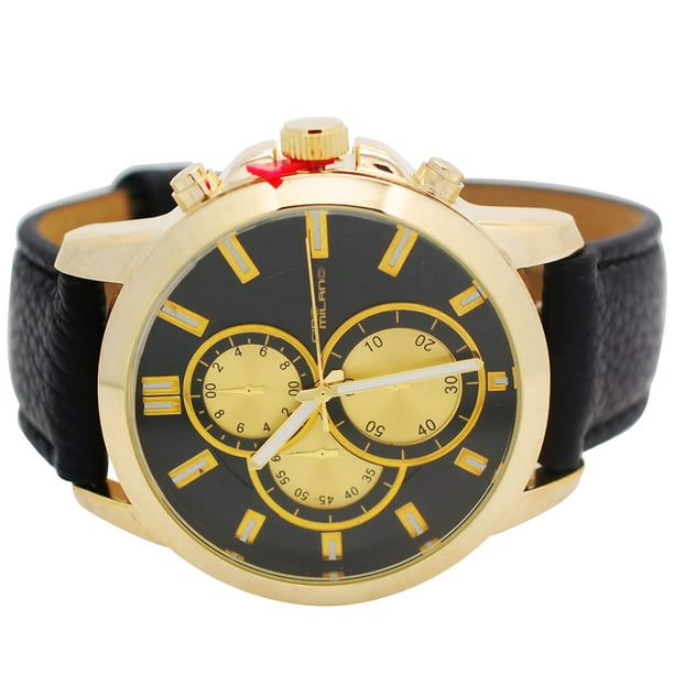 Mia Diamonds - Gino Milano Men's Gold Plated Bezel Quartz Watch with ...