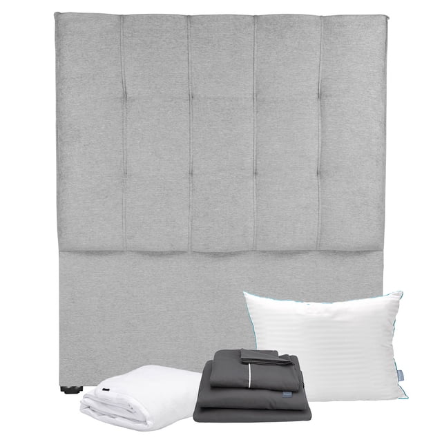 Cabecera Matrimonial Kinzo Gris+Almohada Royal+Protector Cloud+Sabanas Royal