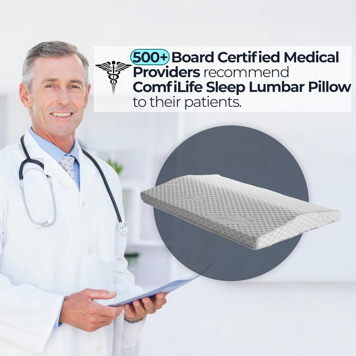 Lumbar Support Pillow for Sleeping Memory Foam Pillow for Back Pain Relief - Side, Back and Stomach Sleepers- Triangle Wedge Pillow - Bed Rest Pillow - Medium-Soft (White, Standard)