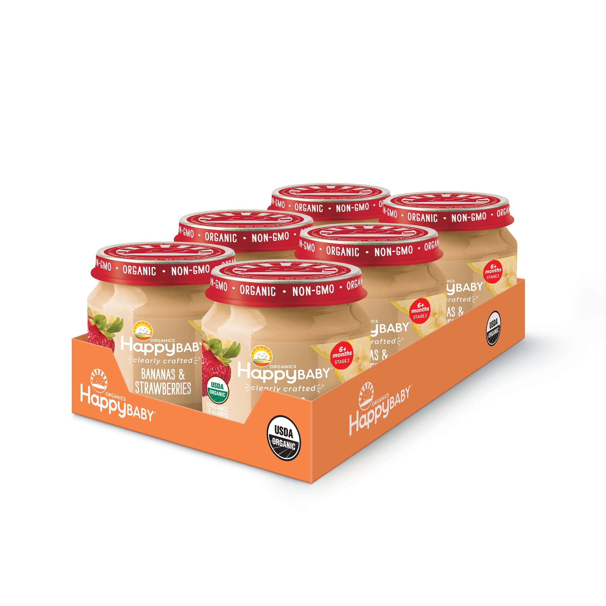 Happy Baby Clearly Crafted Organic Stage 2 Bananas & Strawberries Jars, 4oz, 12 pack