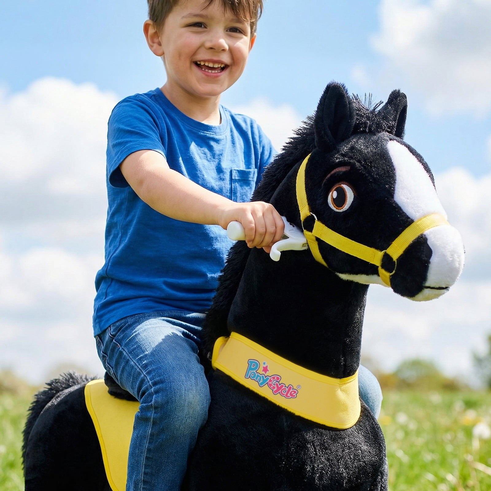 PonyCycle Kid-Powered Ride-On Horse Toy, No Battery, Hand Brake, Ages 4–7, Black, E438