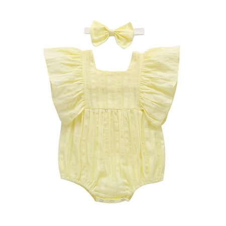 

Mikilon Newborn Infant Baby Girls Ruffles Ruched Solid Romper Bodysuit Casual Clothes Infant Clothes for Baby Girl 12-18 Months Yellow 2023 Deal