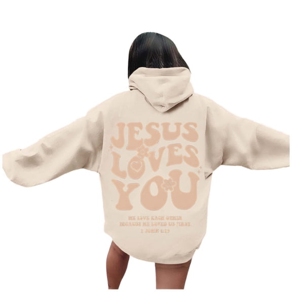 Jesus Print Hoodies for Women Long Sleeve Hooded Sweatshirt Fall Casual Pullover