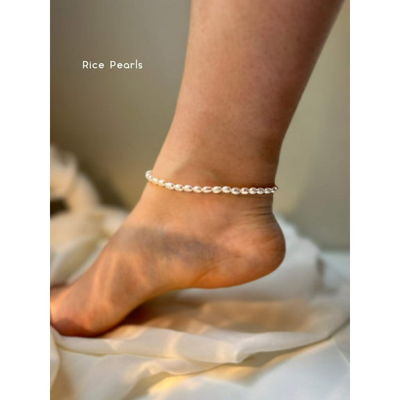 Fresh Water Pearl Stretch Anklet with Baroque or Rice Pearl - Shanali Jewelry