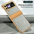 thumbnail image 3 of Dteck for Galaxy Z Flip 4 5G Plating PC Case,Shockproof Slim Anti-Slip Luxury Leather Cover with Hinge Protection Case for Samsung Galaxy Z Flip 4,White, 3 of 7
