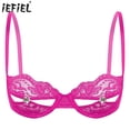 thumbnail image 2 of Sujetador sin forro con pezón abierto y diamantes de imitación brillantes para mujer, lencería transparente de encaje Floral, ropa interior con sujetador de media copa de realce, 2 of 5