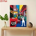thumbnail image 3 of Mid-Century Modern Pop Art Cityscape Painting - Retro 1950s-60s Inspired Wall Decor with Bold Red, Yellow, Blue, Black, White, and Neon Colors - Vintage Cars, 3 of 6