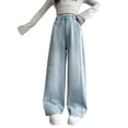 thumbnail image 4 of Teen Girls Wide Leg Loose Jeans Solid Color Denim Summer Pants Casual Trousers For Kids Baggy Straight Pants Size 13-14T, 4 of 9