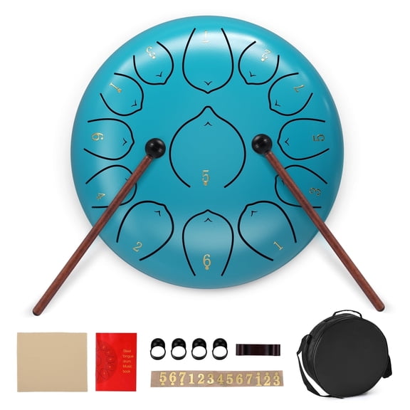 Doulami Tongue Drum 12" 13 Notes Steel Tongue Drum with Mallets and Carry Bag, C Major Hand Pan Drums, Blue