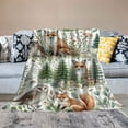 thumbnail image 2 of WYYP Rustic Forest Flannel Blanket, Watercolor Woodland Animals Owl Hedgehog Fox Butterfly Forest Squirrel and Bear, Plush Bed Blanket White, 2 of 6
