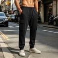 thumbnail image 3 of Men's Fleece Multi Pocket Sweatpants Loose Fit Cuffed Ankle Casual Joggers with Drawstring Elastic Waist Solid Color Lounge Trousers for Winter, 3 of 7