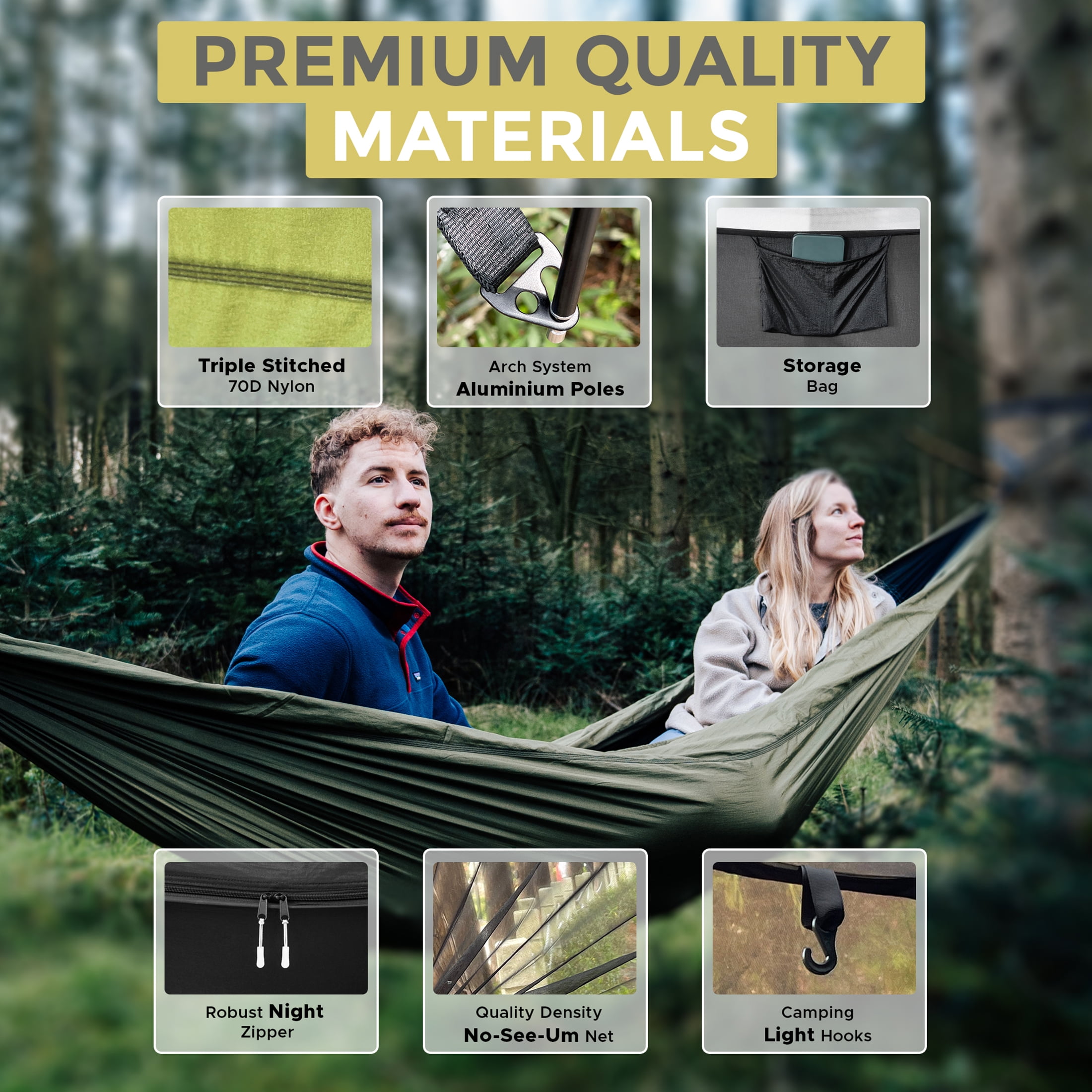 Sunyear Double & Single Camping Hammock with Tent-Like Mosquito Net & Aviation Aluminum Poles (NOT a Face-Hugging Net), Easy Setup 600lbs