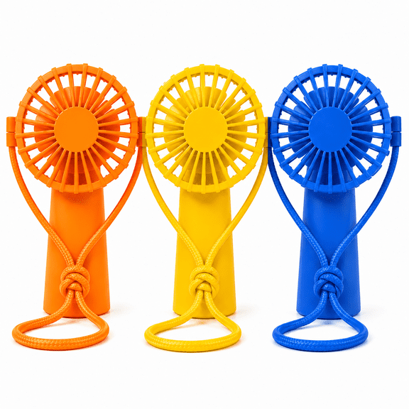 Mini Handheld Fan 3 Pack Portable Personal Fan with Lanyard Neck Wearable Travel Cooling Fan Orange Yellow Blue 6.5 x 4 Inch