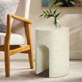 thumbnail image 5 of LuxenHome Outdoor Side Table, 17" Mod Ivory White Cement Round with U-Shape Patio End Table,Coffee Accent Table for Outdoor and Indoor, 5 of 9