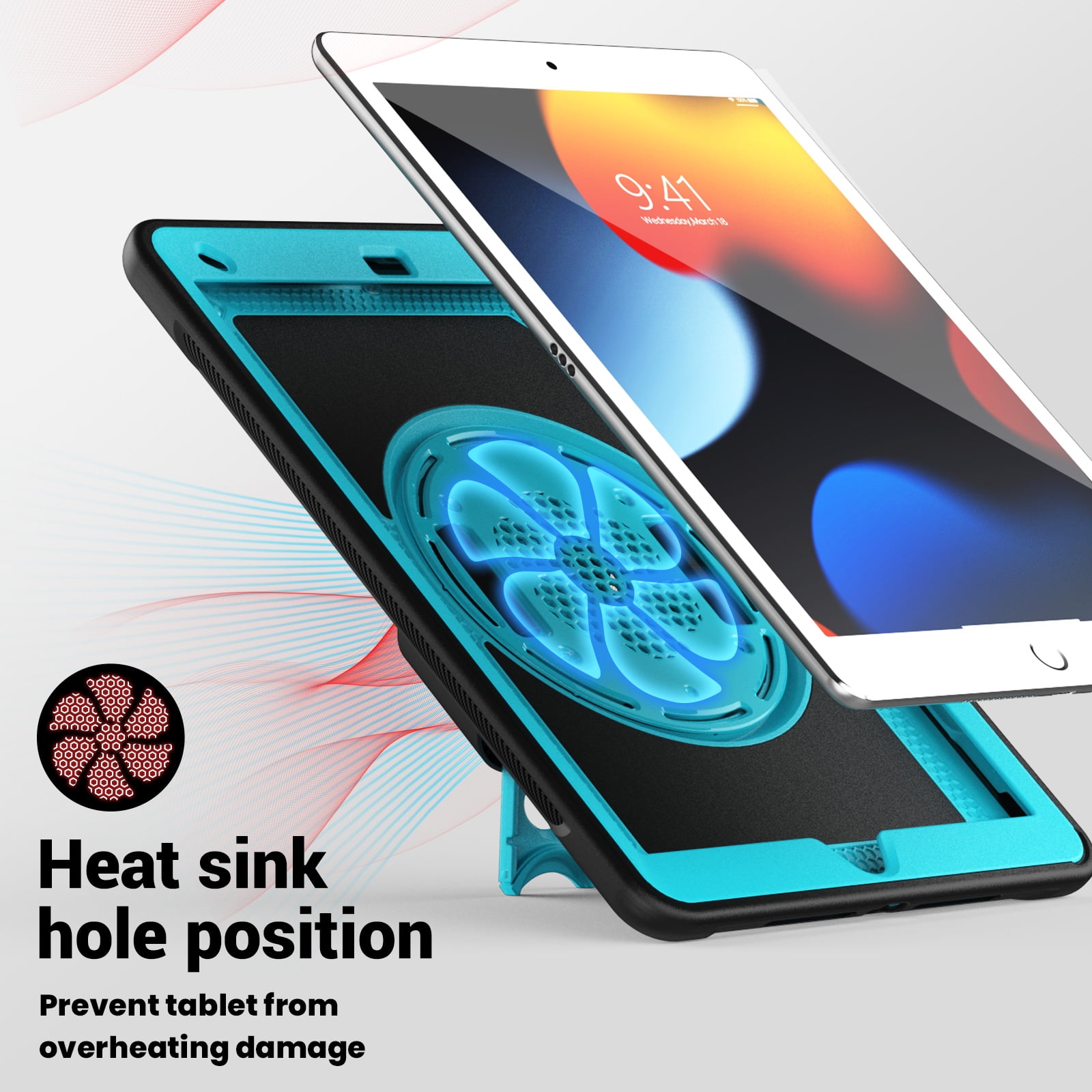 ELEHOLD Case for Apple iPad 10.2 2021/2020/2019 Pro 10.5'2017)(Air 3 10.5 (2019),Soft TPU Rugged Durable Case with 360° Rotating Hand Strap & Foldable Hidden Stand & Pencil Holder,Lightblue