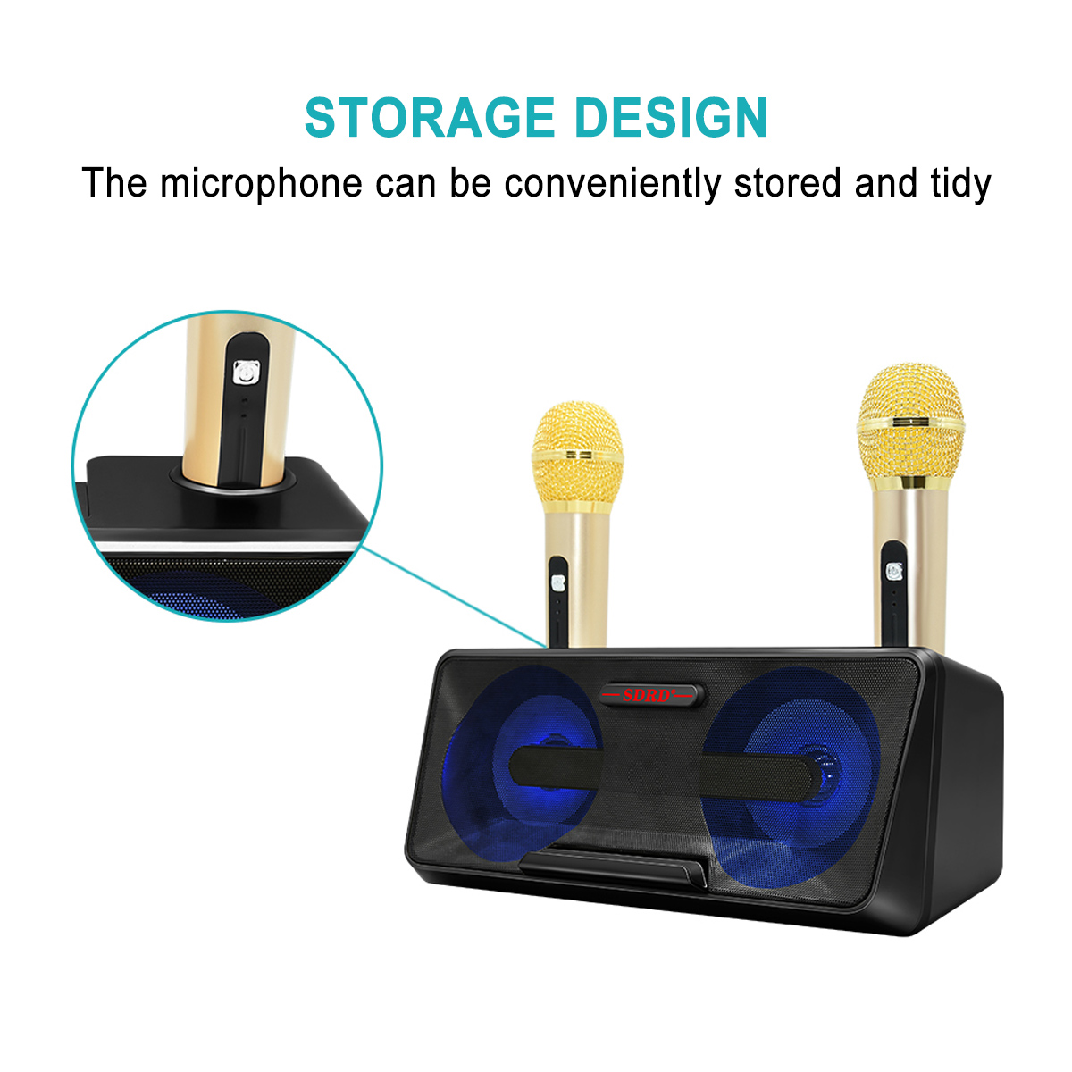 SDRD SD-301 2 in 1 Portable Karaoke System Family KTV with Dual Wireless Live Microphone + Bluetooth Speaker (Black)