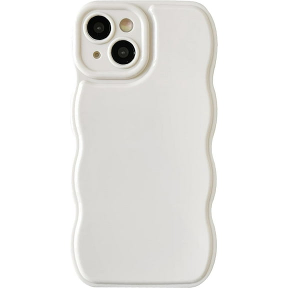 Solid Color Curly Wave Frame Soft Compatible with iPhone Case (White,iPhone 14)