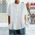 thumbnail image 3 of qucoqpe Women's Linen Cotton Tops Lightweight Pleated Short Sleeve Button-Down Shirts Summer Comfy Breathable Vacation Blouse Tees, 3 of 7