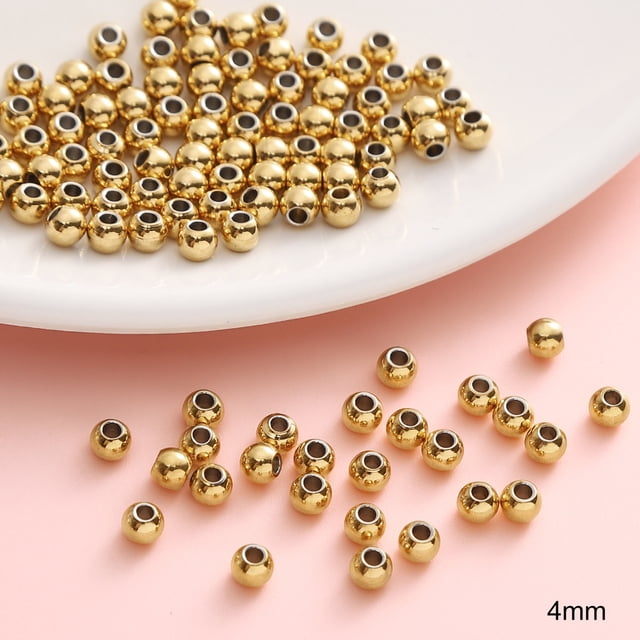 Nvzi 100 cuentas espaciadoras de acero inoxidable, diámetro de 0,16 pulgadas, cuentas espaciadoras circulares huecas doradas, utilizadas para el diseño de pulseras, collares y pendientes DIY.