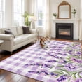 thumbnail image 2 of Spring Lavender Floral Area Rugs 8'x10', Washable Small Throw Rugs for Living Room Patio, Flowers Butterfly Purple Plaid Indoor Outdoor Rug Non-Slip Low Pile Carpet Runner Reversible Floor Mats, 2 of 8