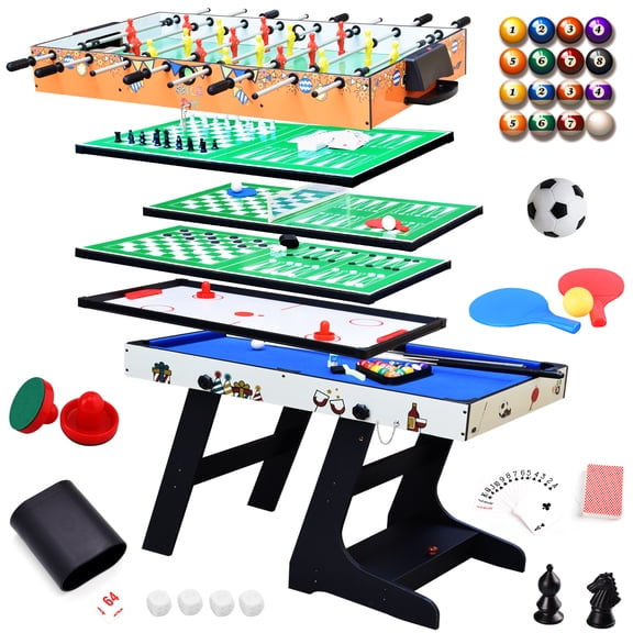 DRM 8 in 1 Multi Game Table Folding Combo Game Table, Billiards Table, Pool/Snooker Table, Hockey Table, Table Tennis Table, Football Table with Parts Storage Box, 4FT