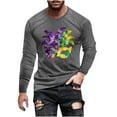 thumbnail image 3 of UVEASISHA Big and Tall Mardi Gras Shirts for Men Long Sleeve Mask Print Graphic Tees Holiday Casual Slim Fit Workout Shirt Stretchy Gym Muscle Tee Gray 3XL, 3 of 6